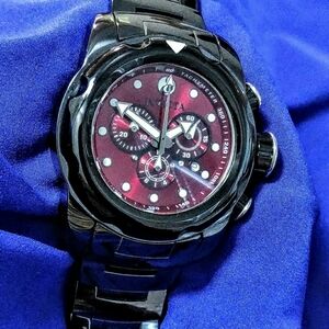 Invicta 0317 Ceramic Tungsten Swiss Quartz Blood Red Dial Men's Watch Like New
